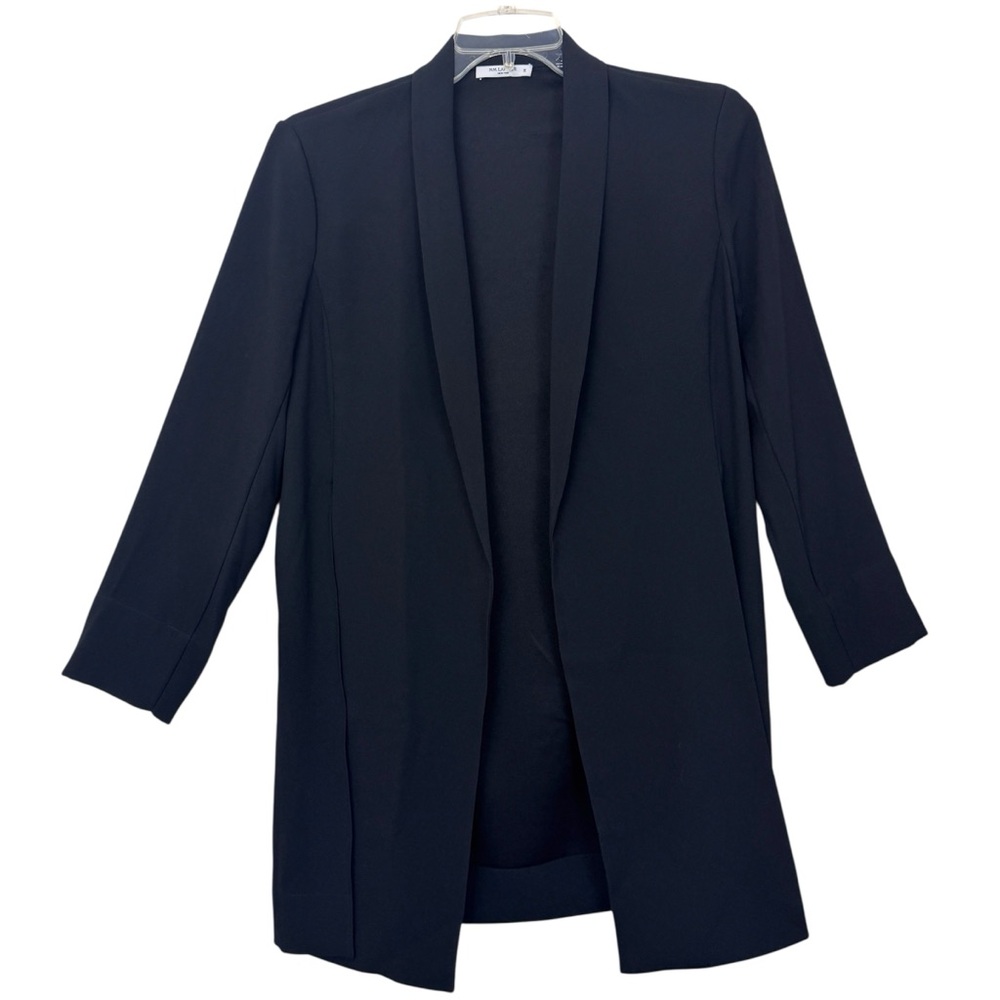 SOLD Coatigan Womens M Black Open Front Lightweight Long Jacket Slit